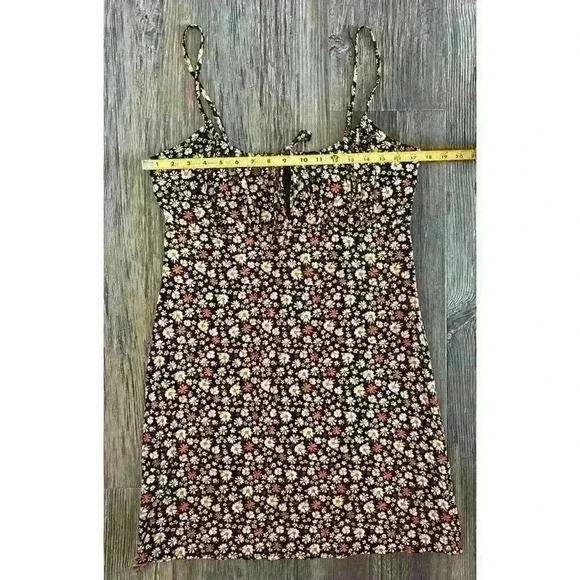 Forever 21 Front Tie Dress Juniors XL Sleeveless Sundress Black Yellow Floral - Picture 7 of 9